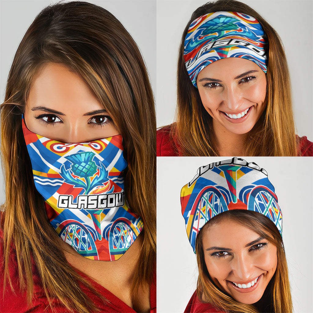 Glasgow 2026 Scotland Neck Gaiter Thistle Vibrant Tartan Cartoon Character