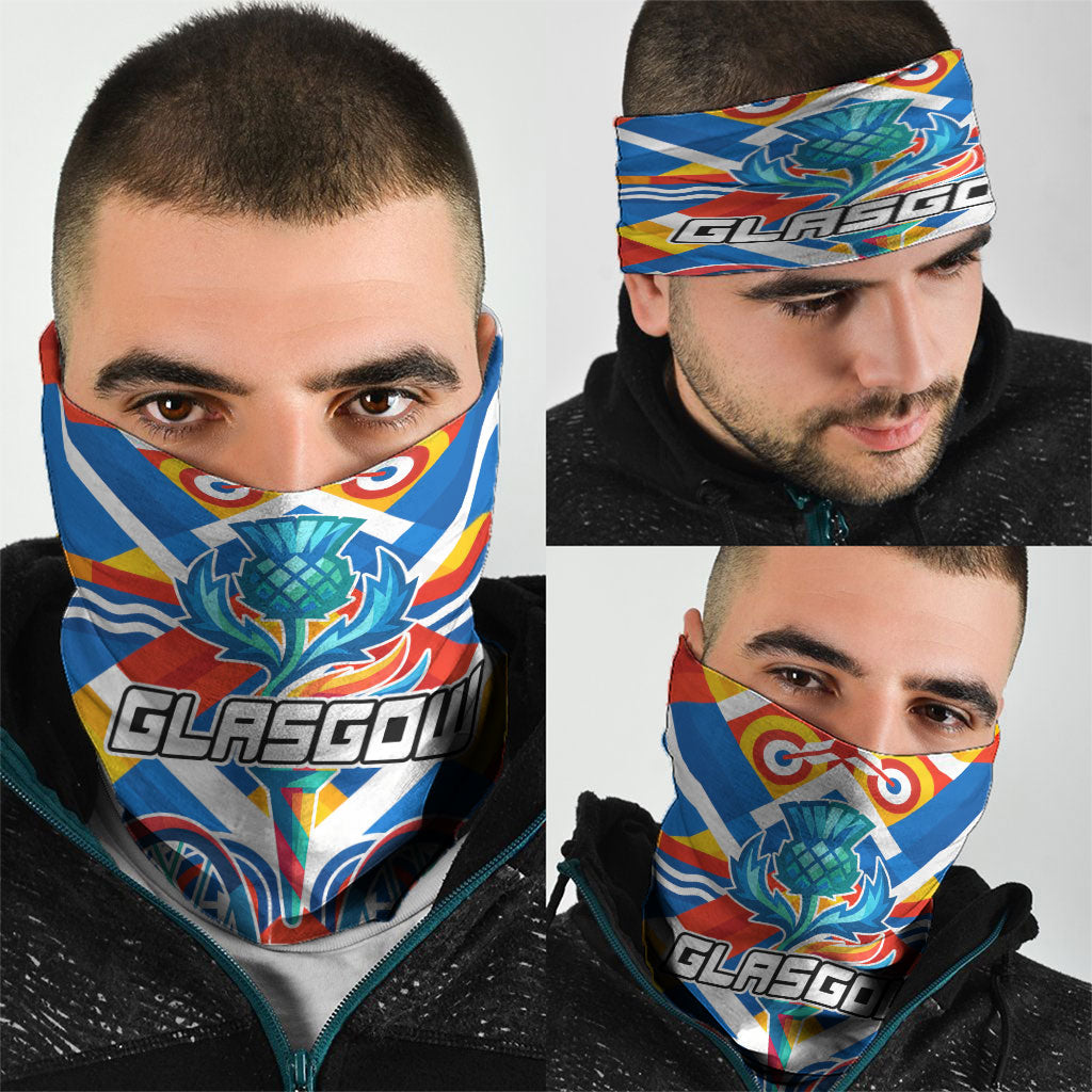 Glasgow 2026 Scotland Neck Gaiter Thistle Vibrant Tartan Cartoon Character