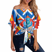 Glasgow 2026 Scotland Off Shoulder Wrap Waist Top Thistle Vibrant Tartan Cartoon Character