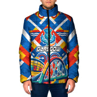 Glasgow 2026 Scotland Padded Jacket Thistle Vibrant Tartan Cartoon Character