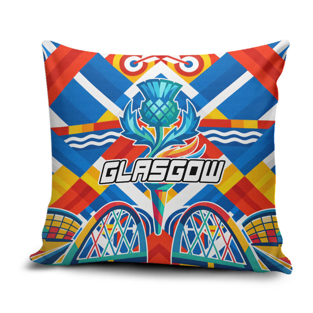 Glasgow 2026 Scotland Pillow Cover Thistle Vibrant Tartan Cartoon Character