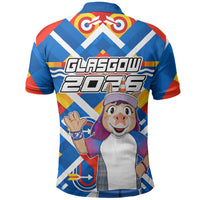 Glasgow 2026 Scotland Polo Shirt Thistle Vibrant Tartan Cartoon Character