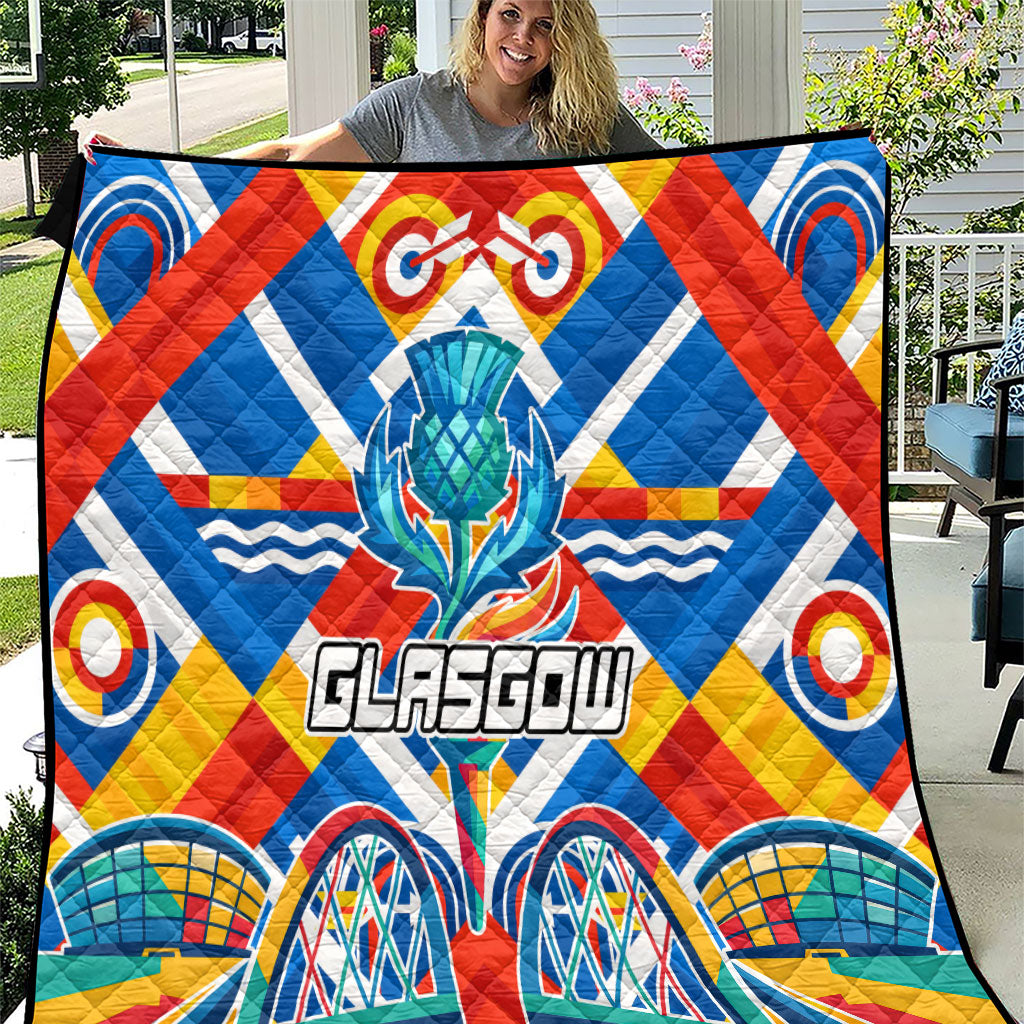 Glasgow 2026 Scotland Quilt Thistle Vibrant Tartan Cartoon Character