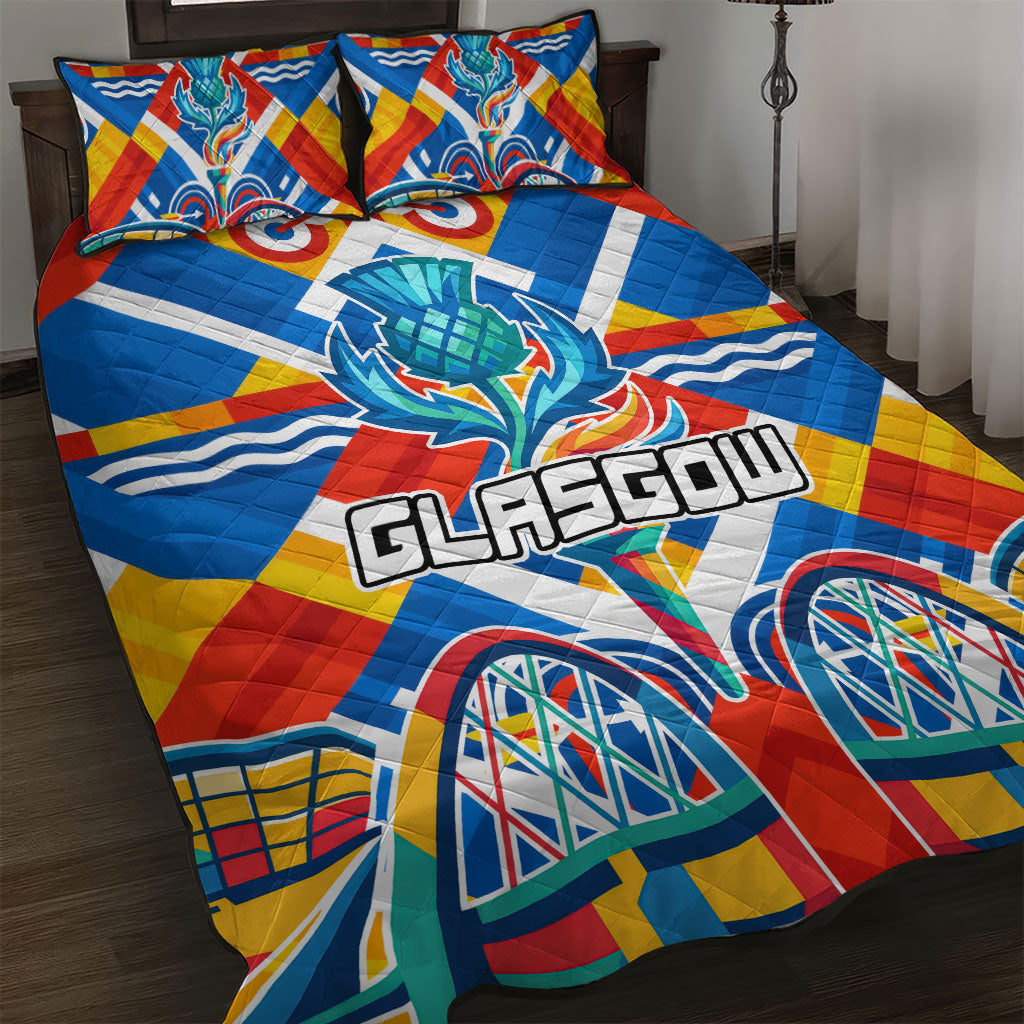 Glasgow 2026 Scotland Quilt Bed Set Thistle Vibrant Tartan Cartoon Character