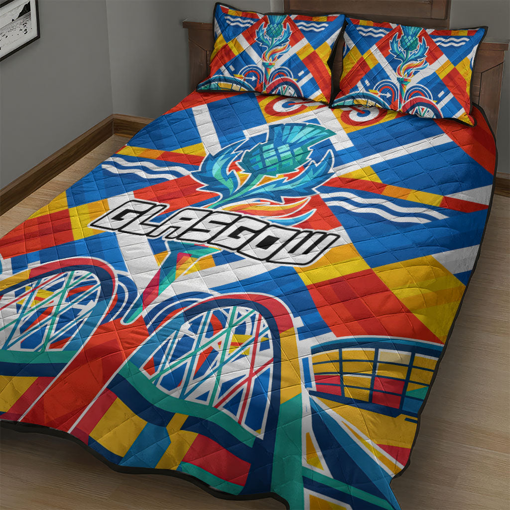 Glasgow 2026 Scotland Quilt Bed Set Thistle Vibrant Tartan Cartoon Character