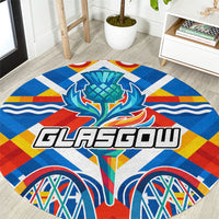 Glasgow 2026 Scotland Round Carpet Thistle Vibrant Tartan Cartoon Character