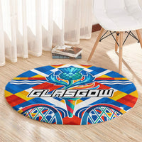 Glasgow 2026 Scotland Round Carpet Thistle Vibrant Tartan Cartoon Character
