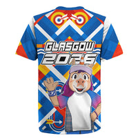 Glasgow 2026 Scotland Rugby Jersey Thistle Vibrant Tartan Cartoon Character