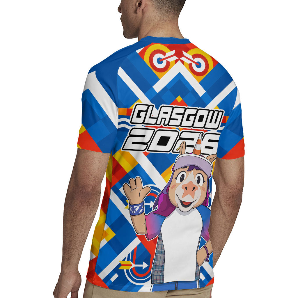 Glasgow 2026 Scotland Rugby Jersey Thistle Vibrant Tartan Cartoon Character