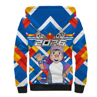 Glasgow 2026 Scotland Sherpa Hoodie Thistle Vibrant Tartan Cartoon Character