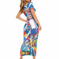 Glasgow 2026 Scotland Short Sleeve Bodycon Dress Thistle Vibrant Tartan Cartoon Character