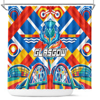 Glasgow 2026 Scotland Shower Curtain Thistle Vibrant Tartan Cartoon Character