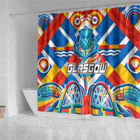 Glasgow 2026 Scotland Shower Curtain Thistle Vibrant Tartan Cartoon Character