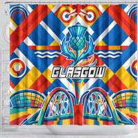 Glasgow 2026 Scotland Shower Curtain Thistle Vibrant Tartan Cartoon Character
