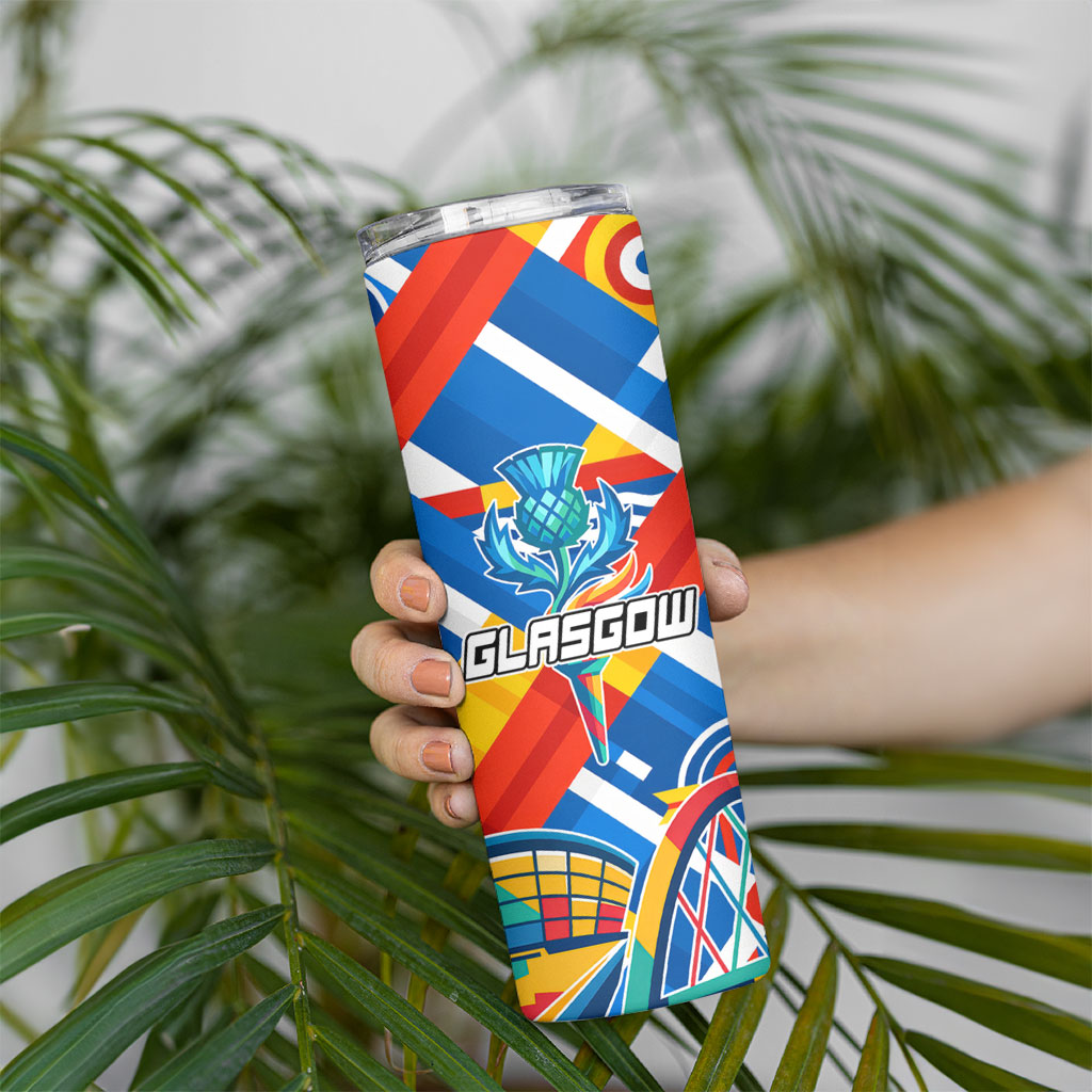 Glasgow 2026 Scotland Skinny Tumbler Thistle Vibrant Tartan Cartoon Character
