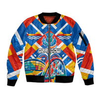 Glasgow 2026 Scotland Sleeve Zip Bomber Jacket Thistle Vibrant Tartan Cartoon Character