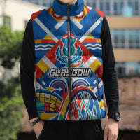 Glasgow 2026 Scotland Sleeveless Puffer Jacket Thistle Vibrant Tartan Cartoon Character