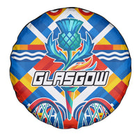 Glasgow 2026 Scotland Spare Tire Cover Thistle Vibrant Tartan Cartoon Character
