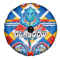 Glasgow 2026 Scotland Spare Tire Cover Thistle Vibrant Tartan Cartoon Character