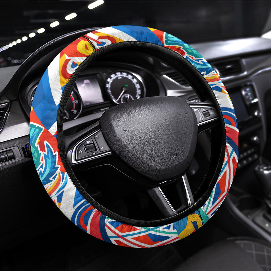 Glasgow 2026 Scotland Steering Wheel Cover Thistle Vibrant Tartan Cartoon Character