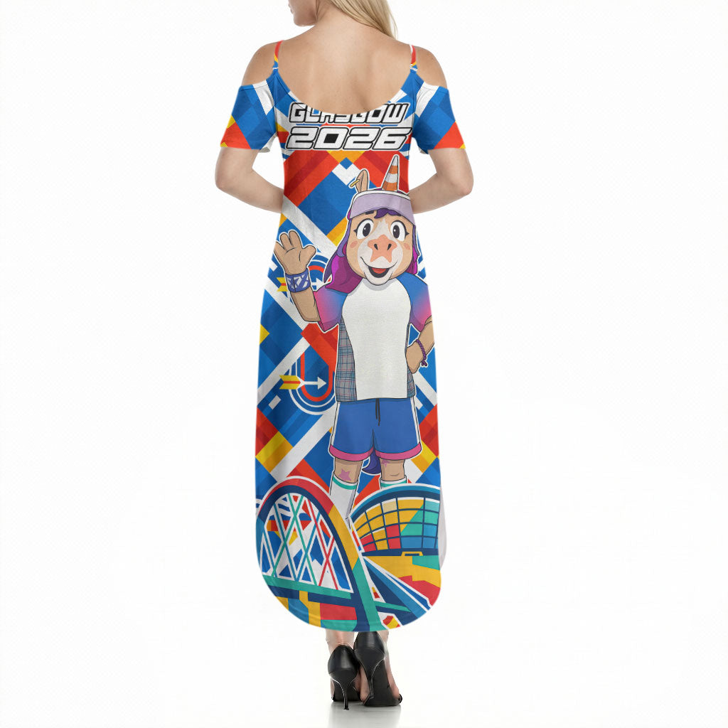 Glasgow 2026 Scotland Summer Maxi Dress Thistle Vibrant Tartan Cartoon Character