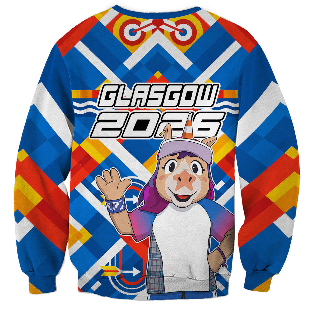 Glasgow 2026 Scotland Sweatshirt Thistle Vibrant Tartan Cartoon Character