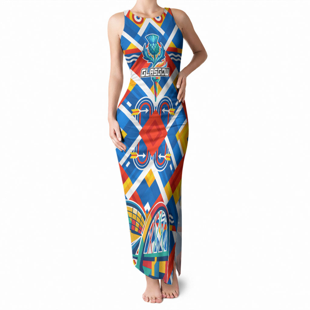 Glasgow 2026 Scotland Tank Maxi Dress Thistle Vibrant Tartan Cartoon Character