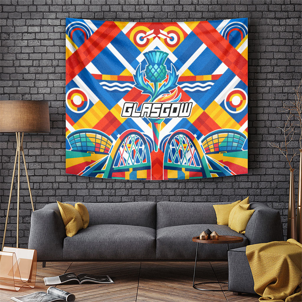 Glasgow 2026 Scotland Tapestry Thistle Vibrant Tartan Cartoon Character