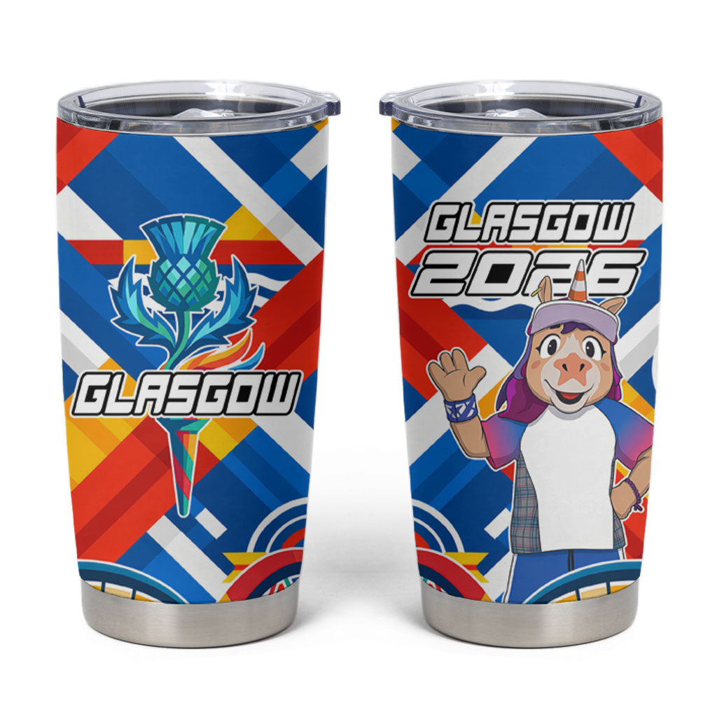 Glasgow 2026 Scotland Tumbler Cup Thistle Vibrant Tartan Cartoon Character