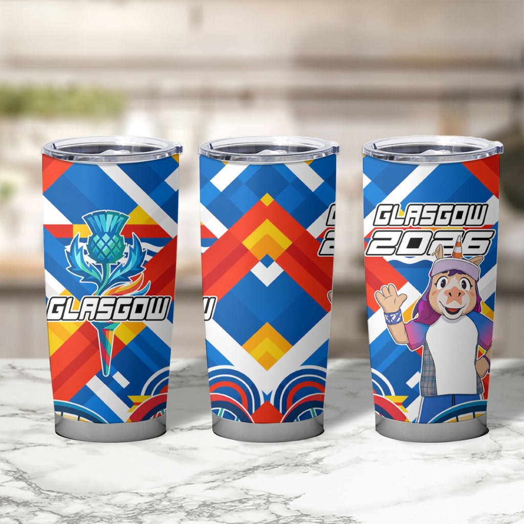 Glasgow 2026 Scotland Tumbler Cup Thistle Vibrant Tartan Cartoon Character