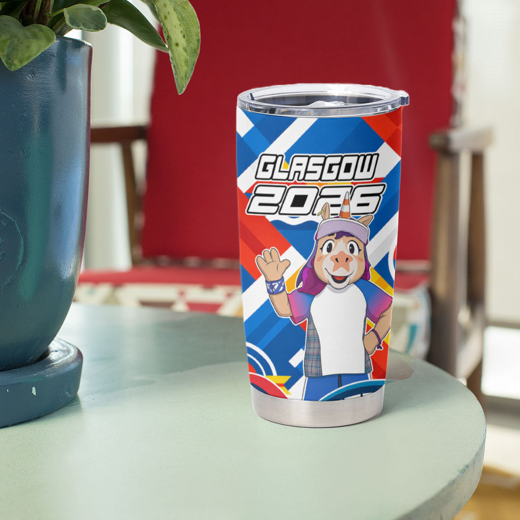 Glasgow 2026 Scotland Tumbler Cup Thistle Vibrant Tartan Cartoon Character