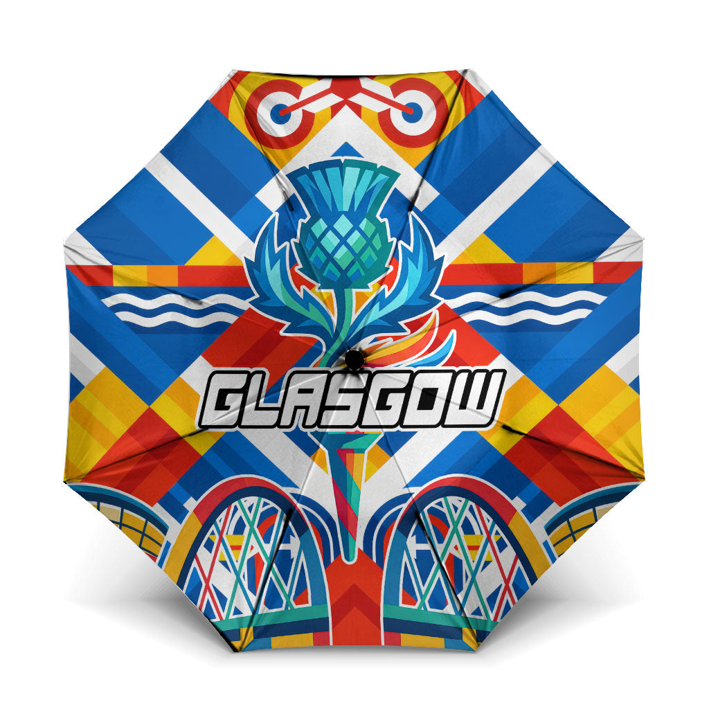 Glasgow 2026 Scotland Umbrella Thistle Vibrant Tartan Cartoon Character