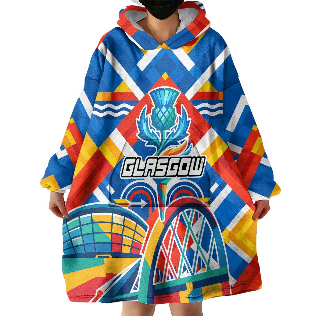 Glasgow 2026 Scotland Wearable Blanket Hoodie Thistle Vibrant Tartan Cartoon Character
