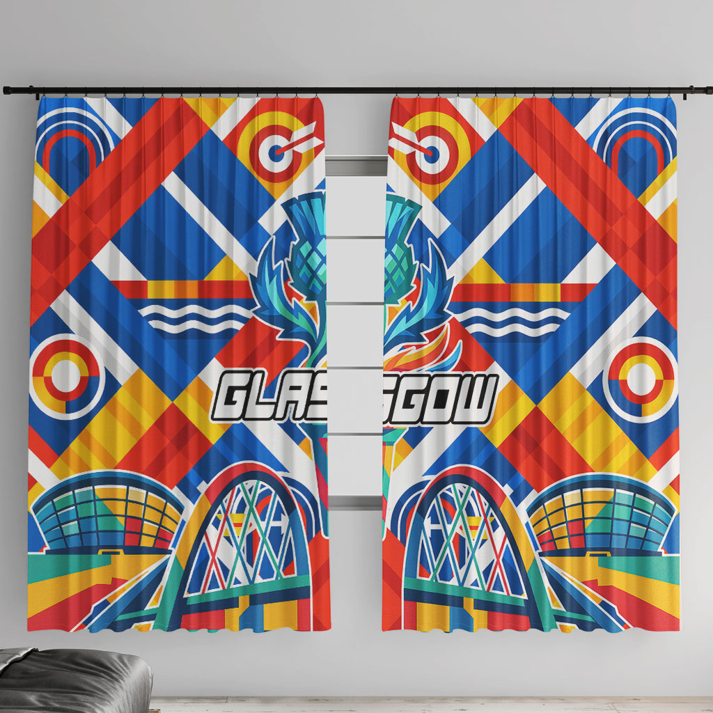 Glasgow 2026 Scotland Window Curtain Thistle Vibrant Tartan Cartoon Character