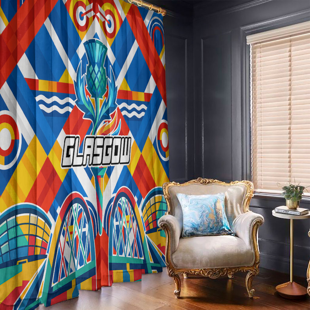 Glasgow 2026 Scotland Window Curtain Thistle Vibrant Tartan Cartoon Character