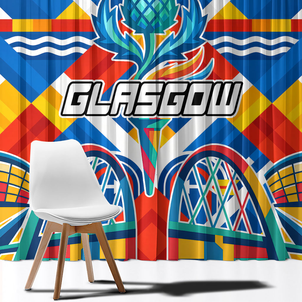 Glasgow 2026 Scotland Window Curtain Thistle Vibrant Tartan Cartoon Character