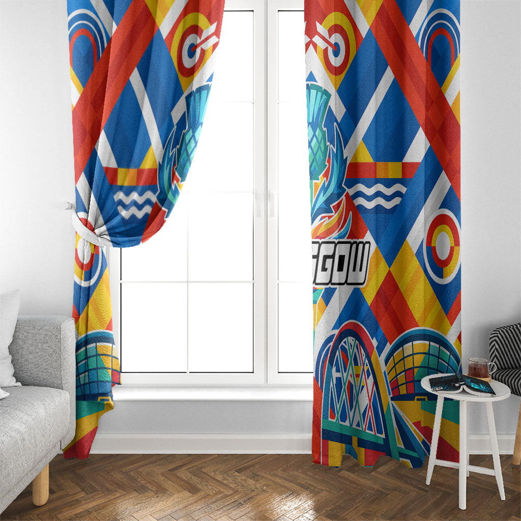 Glasgow 2026 Scotland Window Curtain Thistle Vibrant Tartan Cartoon Character