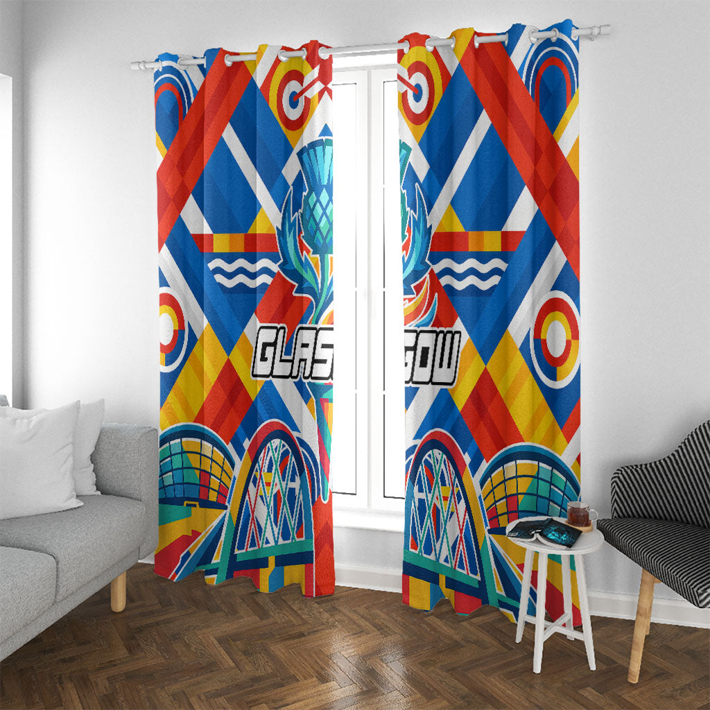 Glasgow 2026 Scotland Window Curtain Thistle Vibrant Tartan Cartoon Character