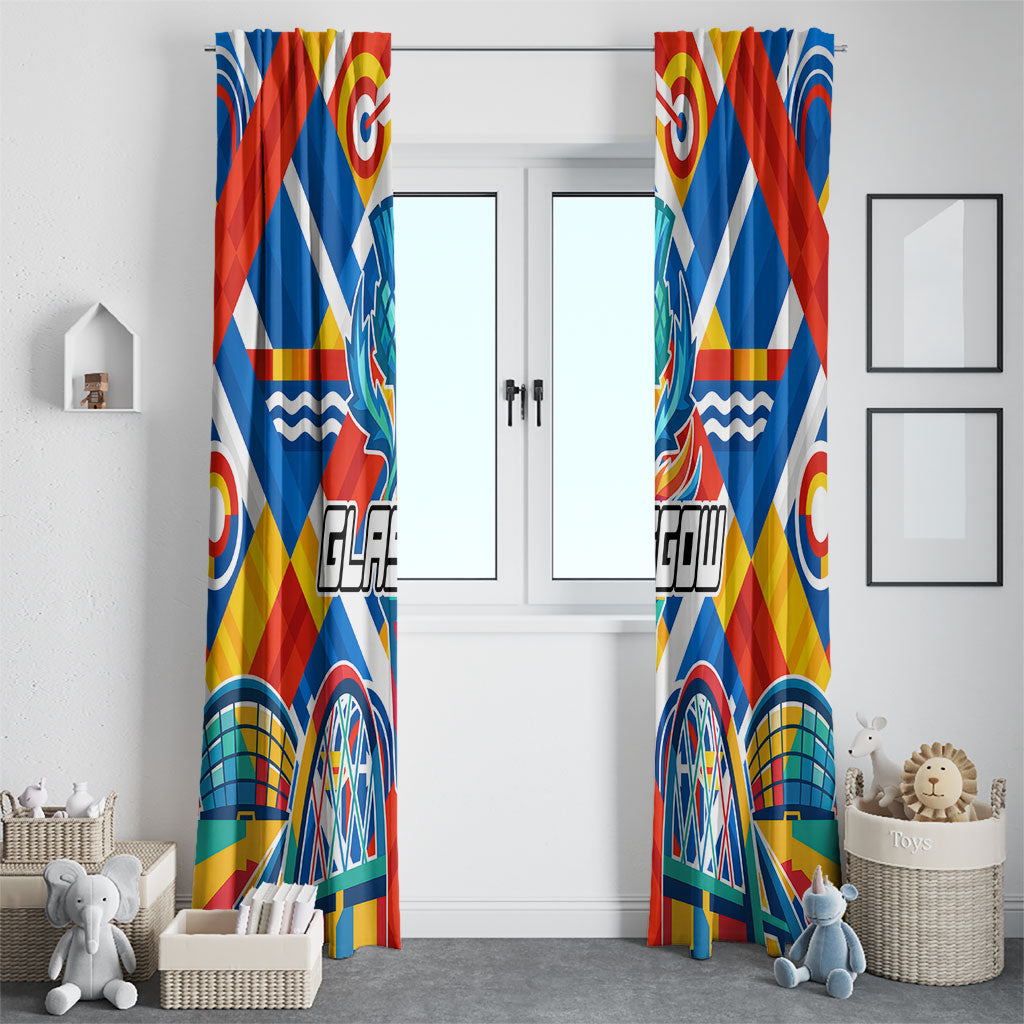Glasgow 2026 Scotland Window Curtain Thistle Vibrant Tartan Cartoon Character