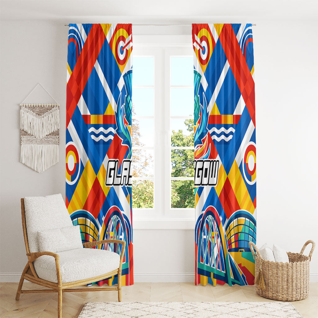 Glasgow 2026 Scotland Window Curtain Thistle Vibrant Tartan Cartoon Character