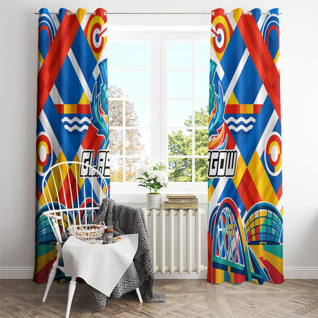 Glasgow 2026 Scotland Window Curtain Thistle Vibrant Tartan Cartoon Character