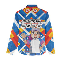 Glasgow 2026 Scotland Women Casual Shirt Thistle Vibrant Tartan Cartoon Character