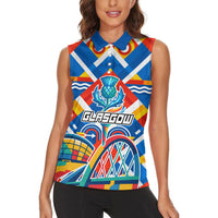 Glasgow 2026 Scotland Women Sleeveless Polo Shirt Thistle Vibrant Tartan Cartoon Character