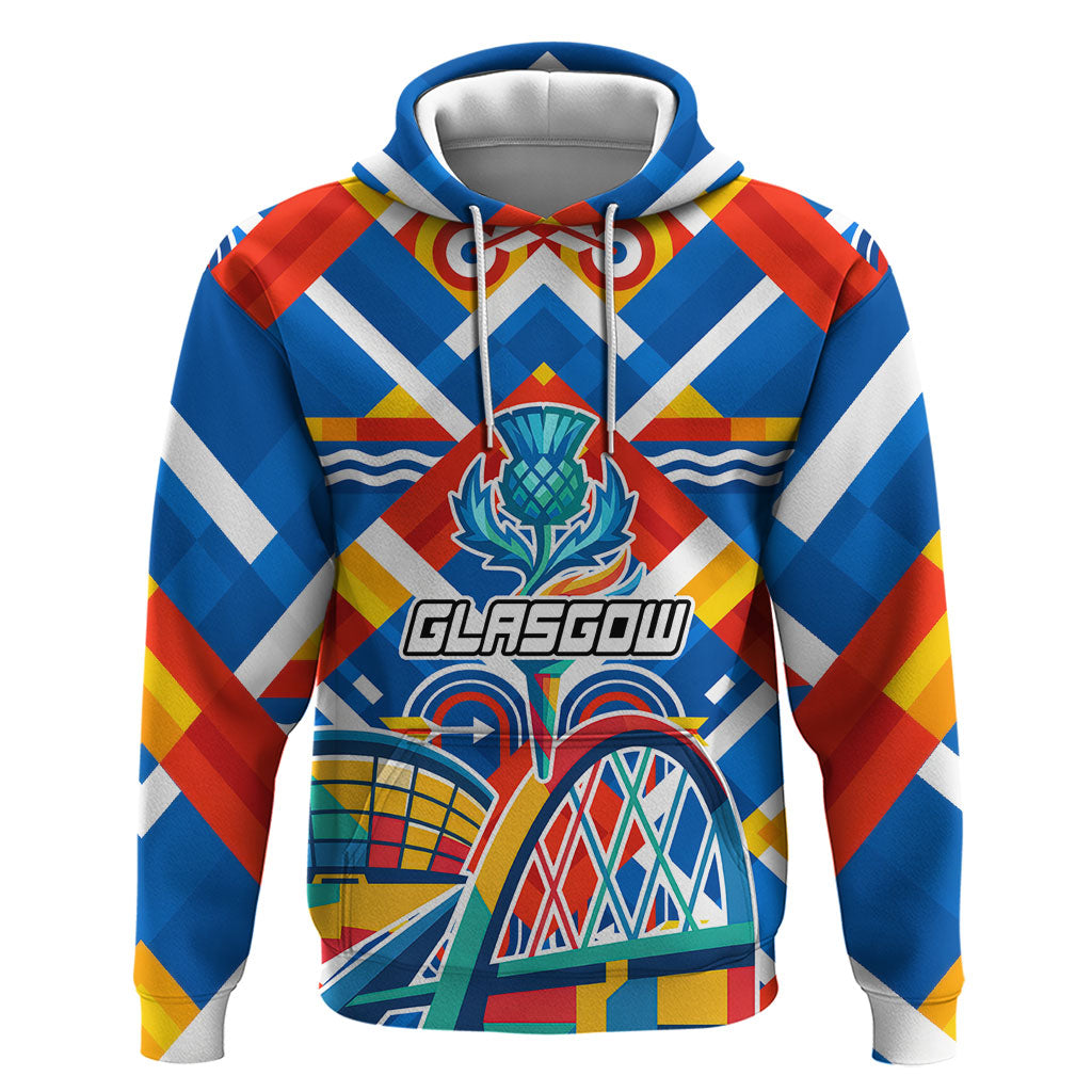 Glasgow 2026 Scotland Zip Hoodie Thistle Vibrant Tartan Cartoon Character