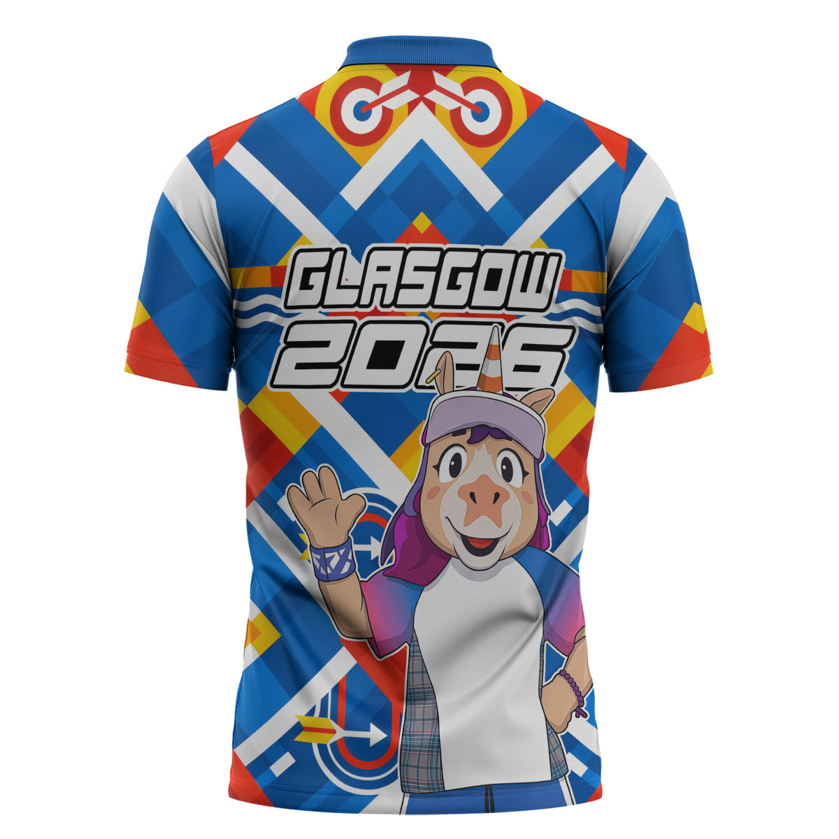 Glasgow 2026 Scotland Zipper Polo Shirt Thistle Vibrant Tartan Cartoon Character
