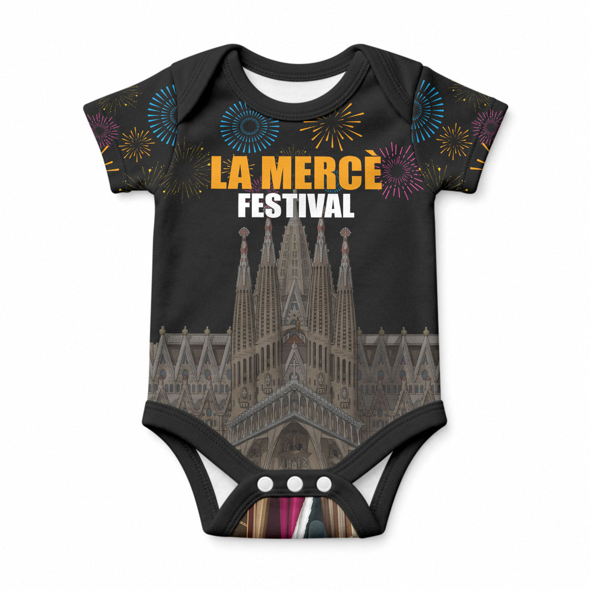 La Merce Festival Barcelona Baby Onesie Catalan Tradition Celebration Sagrada Familia Fireworks Art