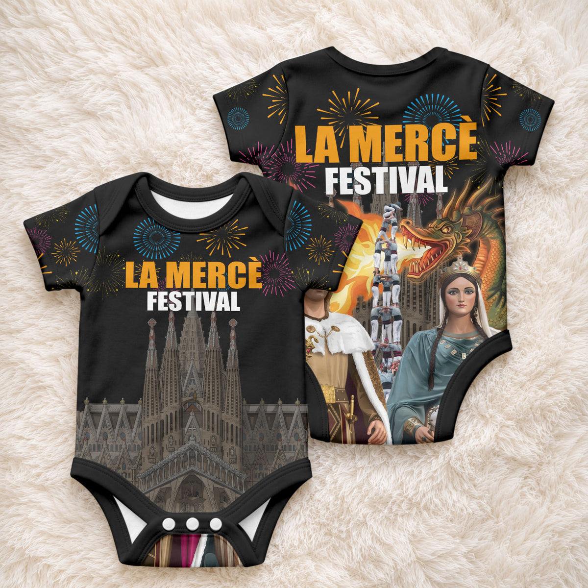 La Merce Festival Barcelona Baby Onesie Catalan Tradition Celebration Sagrada Familia Fireworks Art