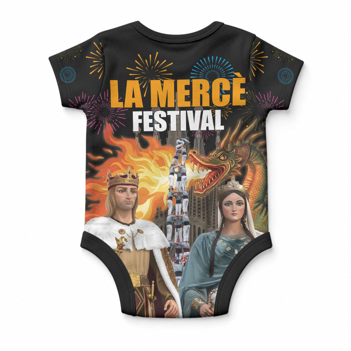 La Merce Festival Barcelona Baby Onesie Catalan Tradition Celebration Sagrada Familia Fireworks Art