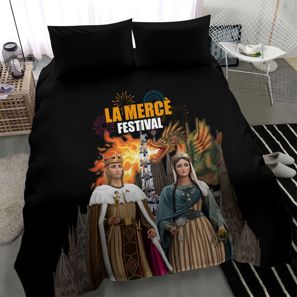 La Merce Festival Barcelona Bedding Set Catalan Tradition Celebration Sagrada Familia Fireworks Art