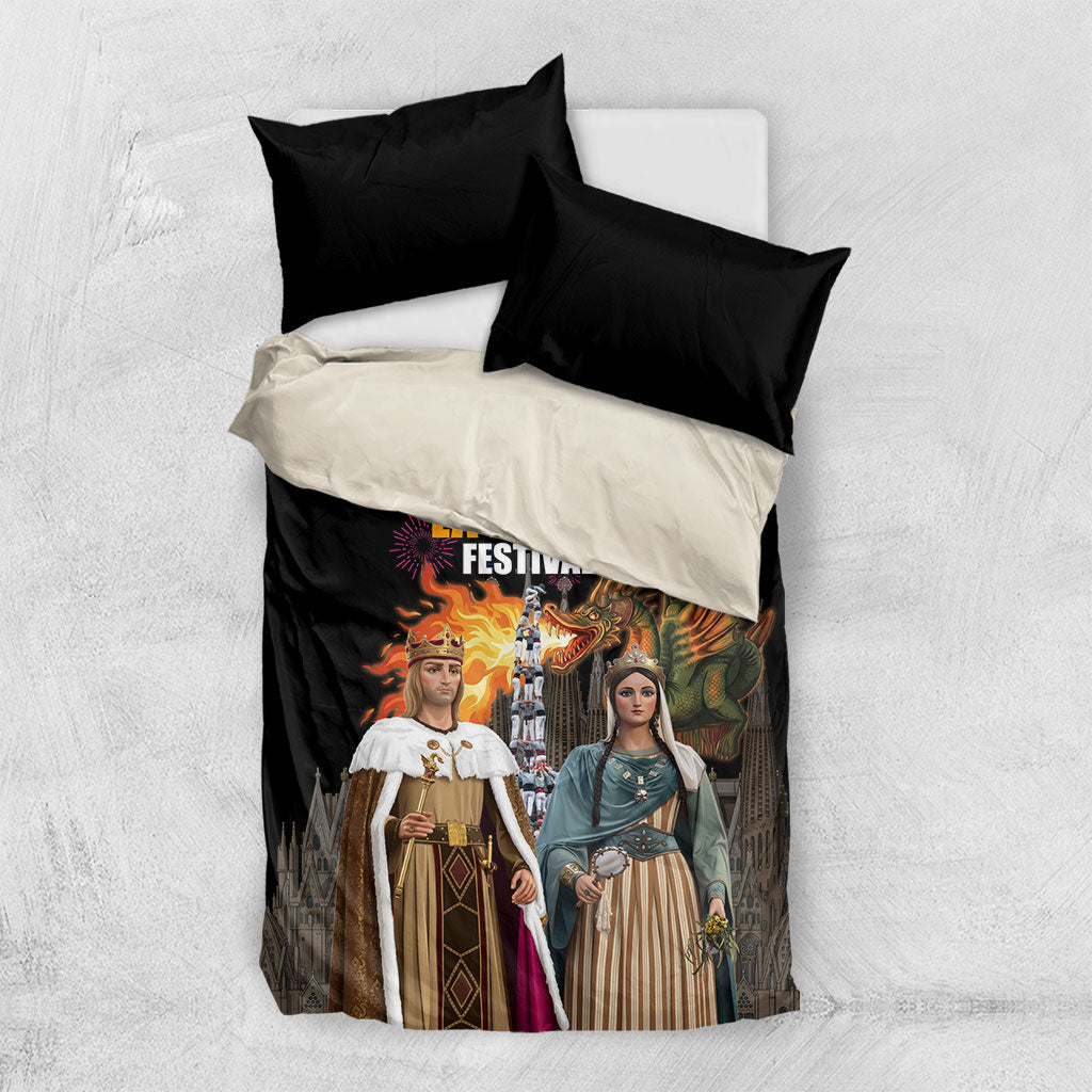La Merce Festival Barcelona Bedding Set Catalan Tradition Celebration Sagrada Familia Fireworks Art